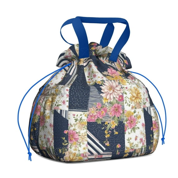 Pioneer Flower Drawstring Lunch Bag Women - Drawstring Lunch Bag Insulated for Work Office - Stain-Resistant Large Lunchbags for Women with Multi-Pockets
