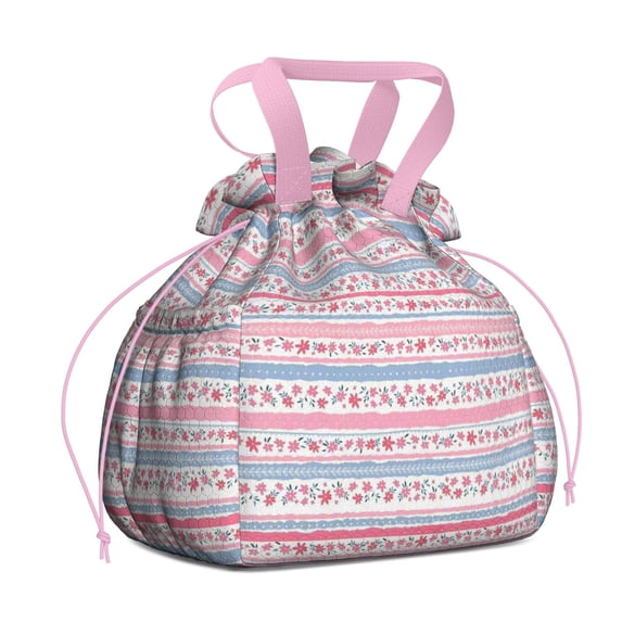 Pioneer Flower Drawstring Lunch Bag Women - Drawstring Lunch Bag Insulated for Work Office - Stain-Resistant Large Lunchbags for Women with Multi-Pockets