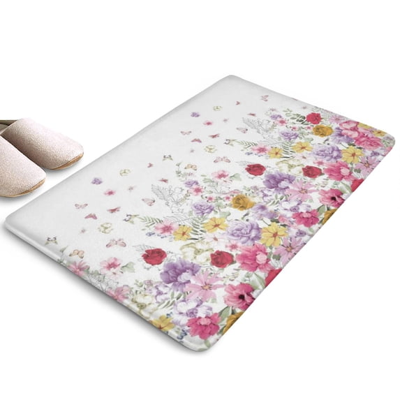 Pioneer Flower Floral Print Flannel Non Slip Door Rugs,Washable Door Mats Indoor,Decorative Door Mats,Dirt-Resistant and Absorbent Doormat for Entrance,Bedroom,Kitchen,Bathroom,23.5"x16"