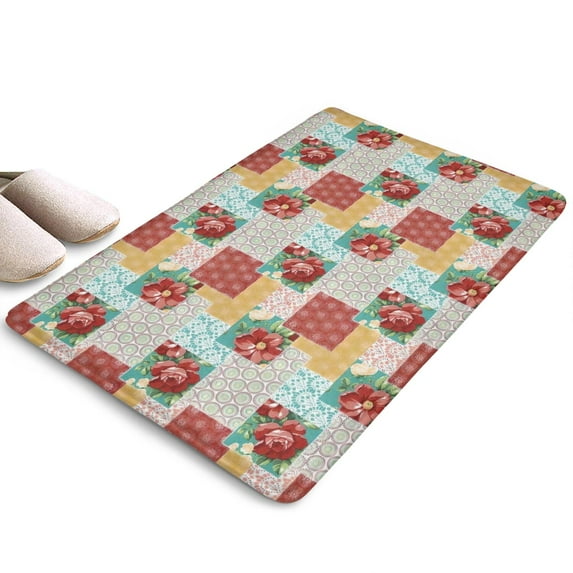 Pioneer Flower Floral Print Flannel Non Slip Door Rugs,Washable Door Mats Indoor,Decorative Door Mats,Dirt-Resistant and Absorbent Doormat for Entrance,Bedroom,Kitchen,Bathroom,23.5"x16"