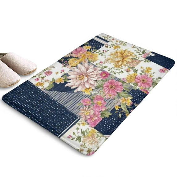 Pioneer Flower Floral Print Flannel Non Slip Door Rugs,Washable Door Mats Indoor,Decorative Door Mats,Dirt-Resistant and Absorbent Doormat for Entrance,Bedroom,Kitchen,Bathroom,31.5"x17"