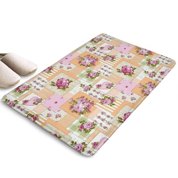 Pioneer Flower Floral Print Flannel Non Slip Door Rugs,Washable Door Mats Indoor,Decorative Door Mats,Dirt-Resistant and Absorbent Doormat for Entrance,Bedroom,Kitchen,Bathroom,23.5"x16"
