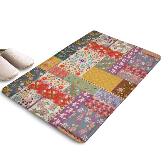 Pioneer Flower Floral Print Flannel Non Slip Door Rugs,Washable Door Mats Indoor,Decorative Door Mats,Dirt-Resistant and Absorbent Doormat for Entrance,Bedroom,Kitchen,Bathroom,23.5"x16"