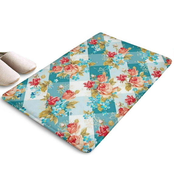 Pioneer Flower Floral Print Flannel Non Slip Door Rugs,Washable Door Mats Indoor,Decorative Door Mats,Dirt-Resistant and Absorbent Doormat for Entrance,Bedroom,Kitchen,Bathroom,31.5"x17"