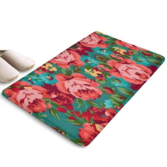 Pioneer Flower Floral Print Flannel Non Slip Door Rugs,Washable Door Mats Indoor,Decorative Door Mats,Dirt-Resistant and Absorbent Doormat for Entrance,Bedroom,Kitchen,Bathroom,23.5"x16"