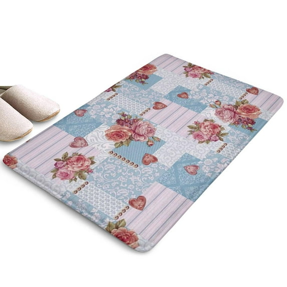 Pioneer Flower Floral Print Flannel Non Slip Door Rugs,Washable Door Mats Indoor,Decorative Door Mats,Dirt-Resistant and Absorbent Doormat for Entrance,Bedroom,Kitchen,Bathroom,23.5"x16"