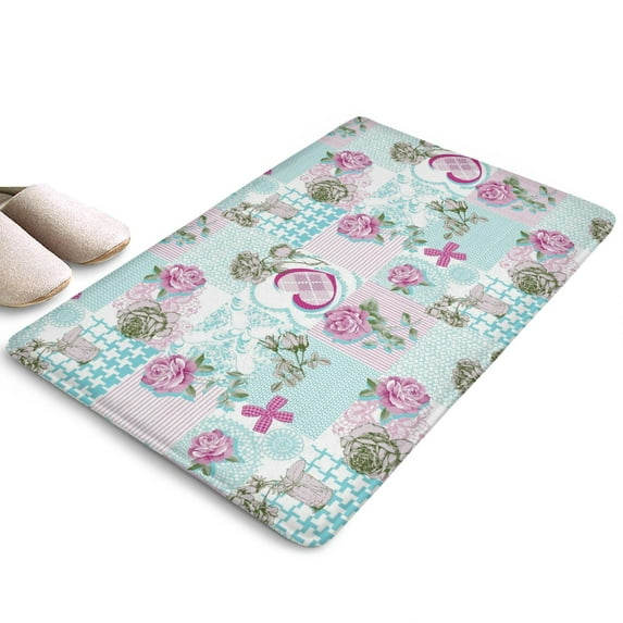 Pioneer Flower Floral Print Flannel Non Slip Door Rugs,Washable Door Mats Indoor,Decorative Door Mats,Dirt-Resistant and Absorbent Doormat for Entrance,Bedroom,Kitchen,Bathroom,23.5"x16"