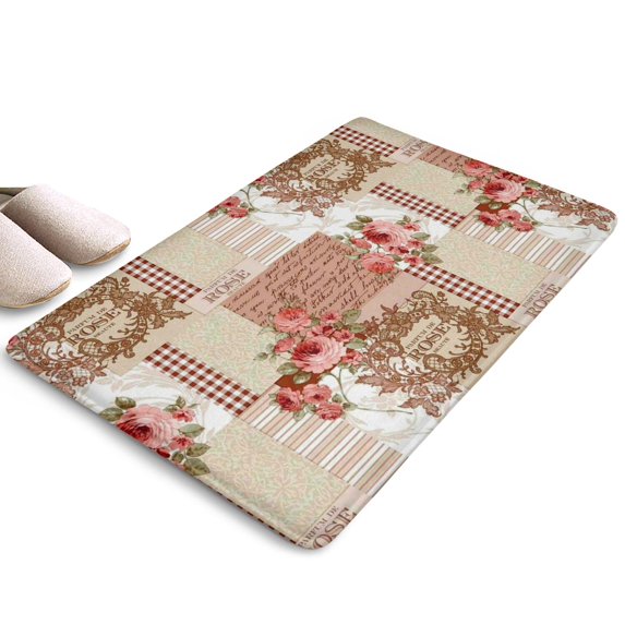 Pioneer Flower Floral Print Flannel Non Slip Door Rugs,Washable Door Mats Indoor,Decorative Door Mats,Dirt-Resistant and Absorbent Doormat for Entrance,Bedroom,Kitchen,Bathroom,23.5"x16"