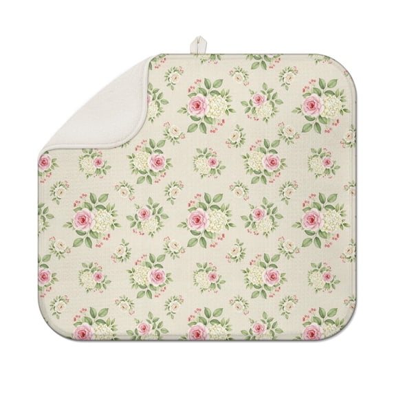 Pioneer Flower Floral Print Pattern 1 Pack Kitchen Dish Drying Mat, Ultra Absorbent Microfiber Dish Drainer Mat, 16"x18"