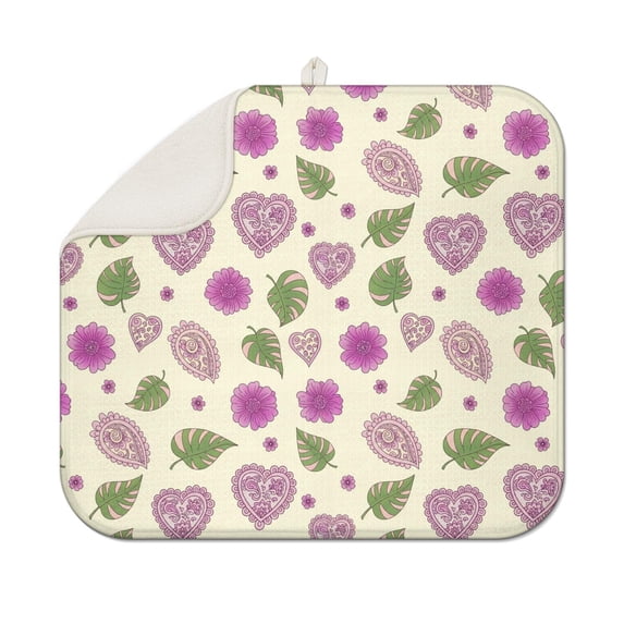 Pioneer Flower Floral Print Pattern 1 Pack Kitchen Dish Drying Mat, Ultra Absorbent Microfiber Dish Drainer Mat, 16"x18"