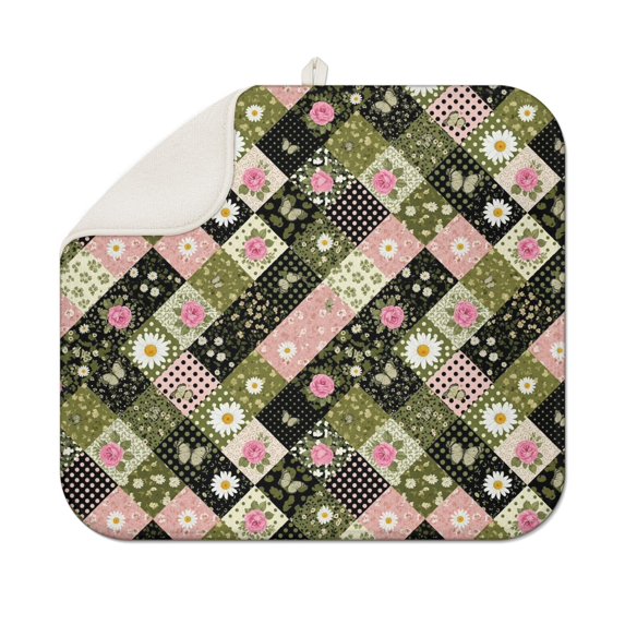 Pioneer Flower Floral Print Pattern 1 Pack Kitchen Dish Drying Mat, Ultra Absorbent Microfiber Dish Drainer Mat, 16"x18"