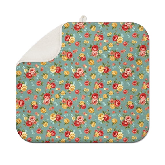Pioneer Flower Floral Print Pattern 1 Pack Kitchen Dish Drying Mat, Ultra Absorbent Microfiber Dish Drainer Mat, 16"x18"