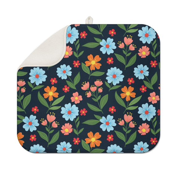 Pioneer Flower Floral Print Pattern 1 Pack Kitchen Dish Drying Mat, Ultra Absorbent Microfiber Dish Drainer Mat, 16"x18"