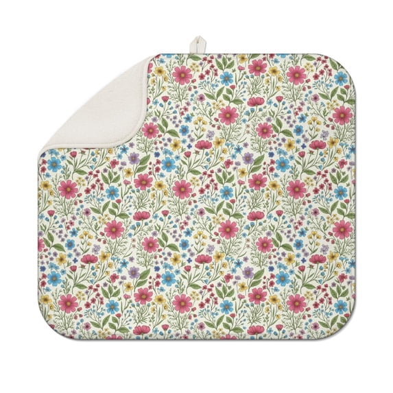 Pioneer Flower Floral Print Pattern 1 Pack Kitchen Dish Drying Mat, Ultra Absorbent Microfiber Dish Drainer Mat, 16"x18"