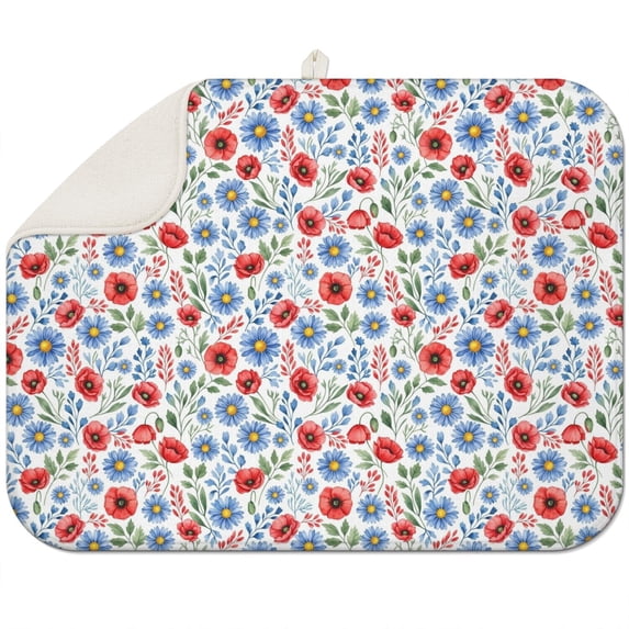 Pioneer Flower Floral Print Pattern 1 Pack Kitchen Dish Drying Mat, Ultra Absorbent Microfiber Dish Drainer Mat, 18"x24"