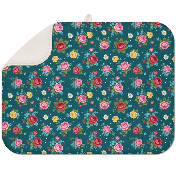 Pioneer Flower Floral Print Pattern 1 Pack Kitchen Dish Drying Mat, Ultra Absorbent Microfiber Dish Drainer Mat, 18"x24"