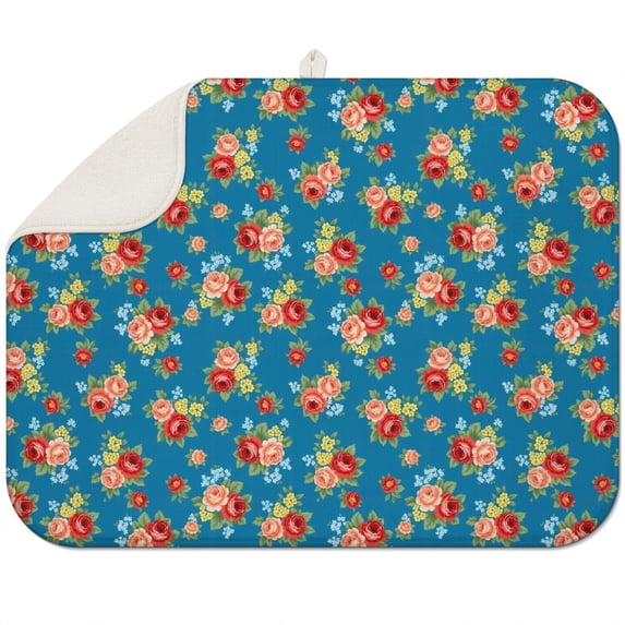 Pioneer Flower Floral Print Pattern 1 Pack Kitchen Dish Drying Mat, Ultra Absorbent Microfiber Dish Drainer Mat, 18"x24"