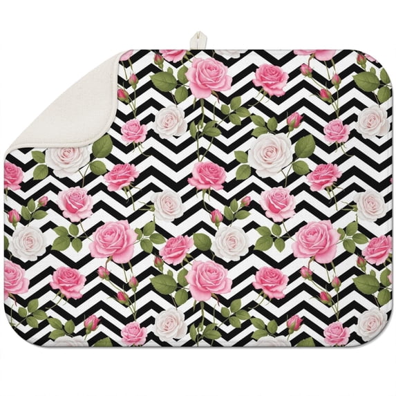 Pioneer Flower Floral Print Pattern 1 Pack Kitchen Dish Drying Mat, Ultra Absorbent Microfiber Dish Drainer Mat, 18"x24"