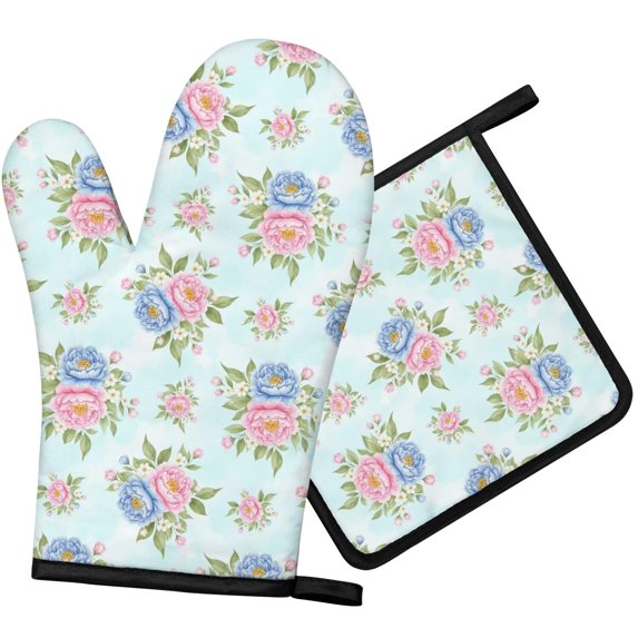 Pioneer Flower Floral Print Pattern 1-Pack Oven Mitts Set, Heat Resistant Kitchen Gloves, 7.7" X 12"