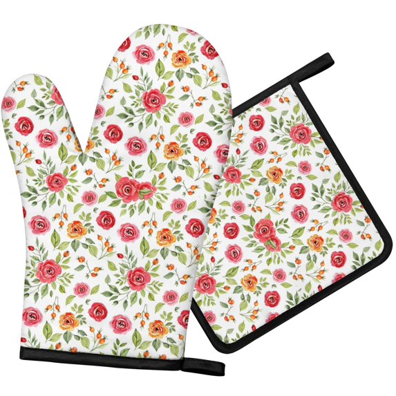 Pioneer Flower Floral Print Pattern 1-Pack Oven Mitts Set, Heat Resistant Kitchen Gloves, 7.7" X 12"