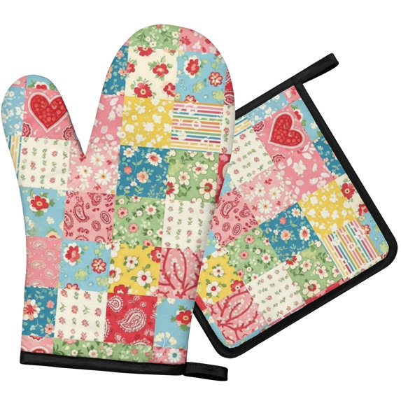 Pioneer Flower Floral Print Pattern 1-Pack Oven Mitts Set, Heat Resistant Kitchen Gloves, 7.7" X 12"