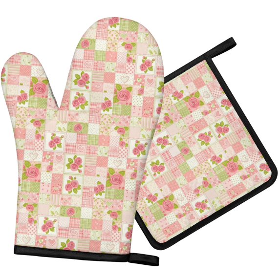 Pioneer Flower Floral Print Pattern 1-Pack Oven Mitts Set, Heat Resistant Kitchen Gloves, 7.7" X 12"