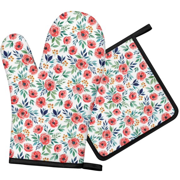 Pioneer Flower Floral Print Pattern 1-Pack Oven Mitts Set, Heat Resistant Kitchen Gloves, 7.7" X 12"