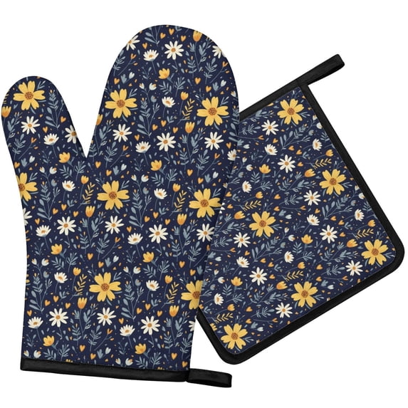 Pioneer Flower Floral Print Pattern 1-Pack Oven Mitts Set, Heat Resistant Kitchen Gloves, 7.7" X 12"
