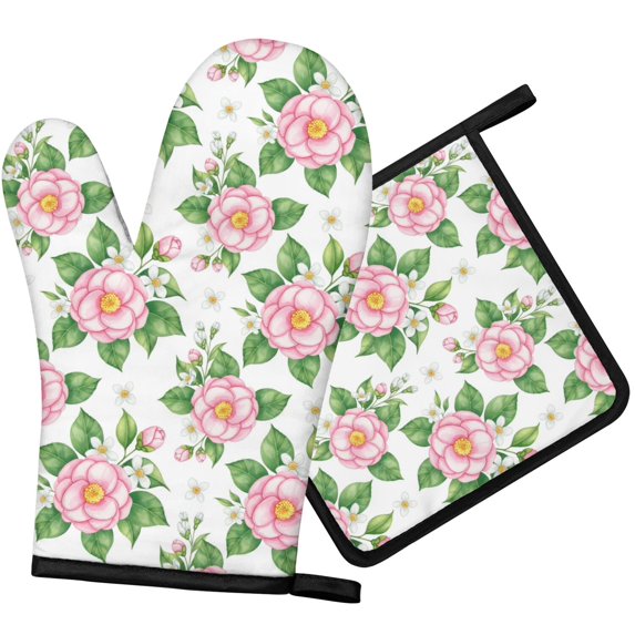 Pioneer Flower Floral Print Pattern 1-Pack Oven Mitts Set, Heat Resistant Kitchen Gloves, 7.7" X 12"