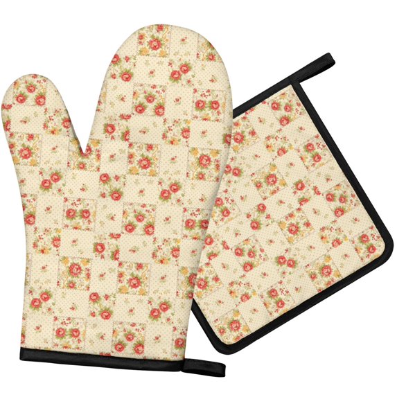 Pioneer Flower Floral Print Pattern 1-Pack Oven Mitts Set, Heat Resistant Kitchen Gloves, 7.7" X 12"