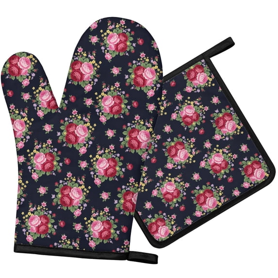 Pioneer Flower Floral Print Pattern 1-Pack Oven Mitts Set, Heat Resistant Kitchen Gloves, 7.7" X 12"