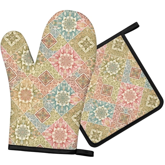 Pioneer Flower Floral Print Pattern 1-Pack Oven Mitts Set, Heat Resistant Kitchen Gloves, 7.7" X 12"