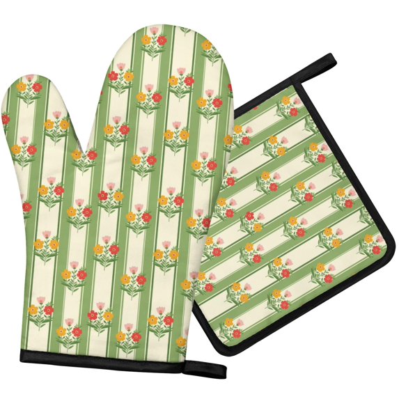 Pioneer Flower Floral Print Pattern 1-Pack Oven Mitts Set, Heat Resistant Kitchen Gloves, 7.7" X 12"