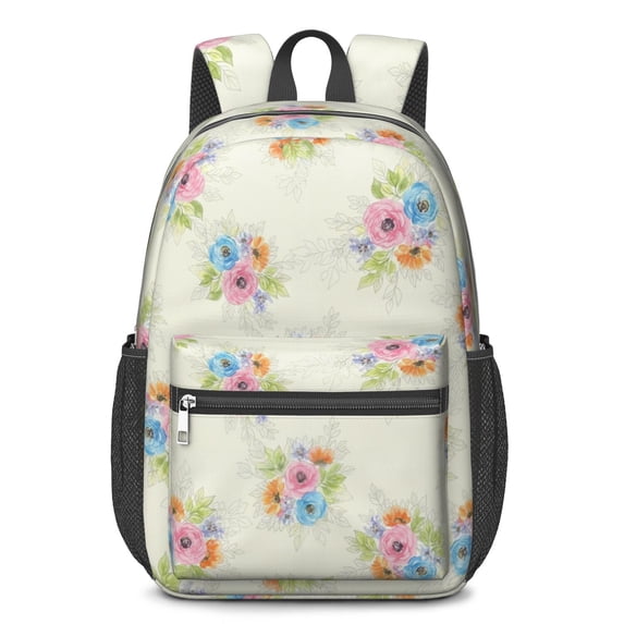 Pioneer Flower Floral Print Pattern 17" School Backpacks for Teens,Waterproof Oxford Fabric,S-Shape Padded Straps for School,Travel,Hiking,Camping