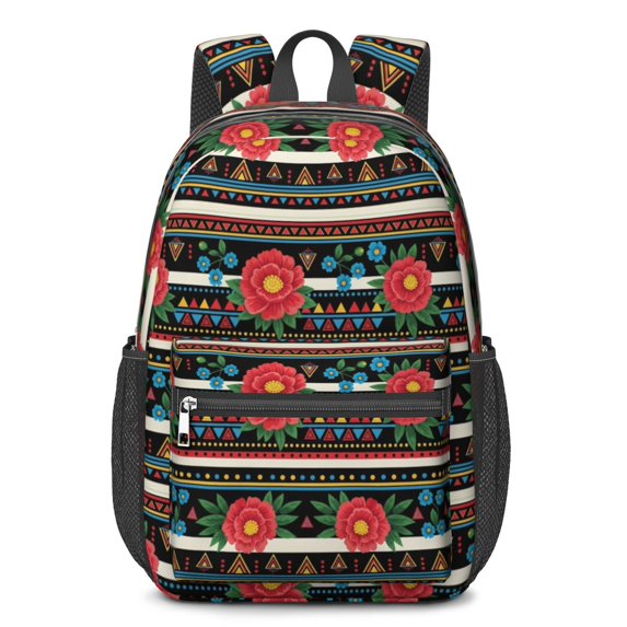 Pioneer Flower Floral Print Pattern 17" School Backpacks for Teens,Waterproof Oxford Fabric,S-Shape Padded Straps for School,Travel,Hiking,Camping
