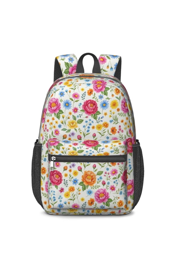 Pioneer Flower Floral Print Pattern 17" School Backpacks for Teens,Waterproof Oxford Fabric,S-Shape Padded Straps for School,Travel,Hiking,Camping