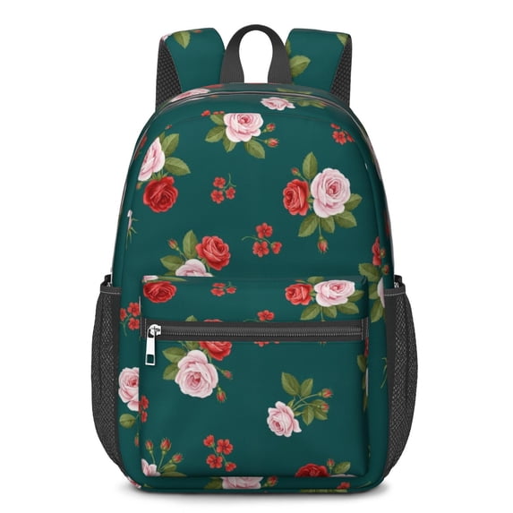 Pioneer Flower Floral Print Pattern 17" School Backpacks for Teens,Waterproof Oxford Fabric,S-Shape Padded Straps for School,Travel,Hiking,Camping