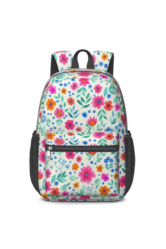 Pioneer Flower Floral Print Pattern 17" School Backpacks for Teens,Waterproof Oxford Fabric,S-Shape Padded Straps for School,Travel,Hiking,Camping