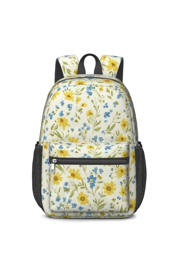 Pioneer Flower Floral Print Pattern 17" School Backpacks for Teens,Waterproof Oxford Fabric,S-Shape Padded Straps for School,Travel,Hiking,Camping