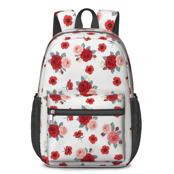 Pioneer Flower Floral Print Pattern 17" School Backpacks for Teens,Waterproof Oxford Fabric,S-Shape Padded Straps for School,Travel,Hiking,Camping