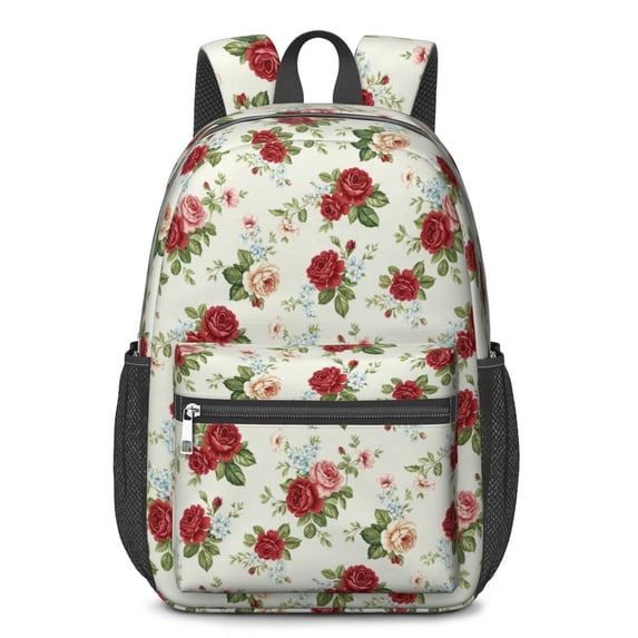 Pioneer Flower Floral Print Pattern 17" School Backpacks for Teens,Waterproof Oxford Fabric,S-Shape Padded Straps for School,Travel,Hiking,Camping