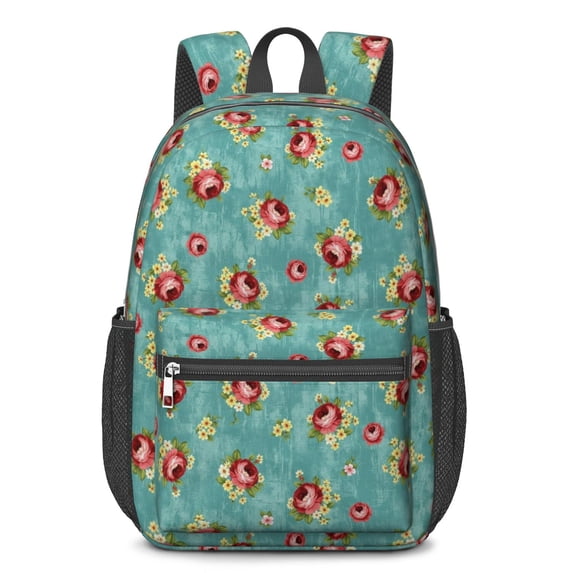 Pioneer Flower Floral Print Pattern 17" School Backpacks for Teens,Waterproof Oxford Fabric,S-Shape Padded Straps for School,Travel,Hiking,Camping