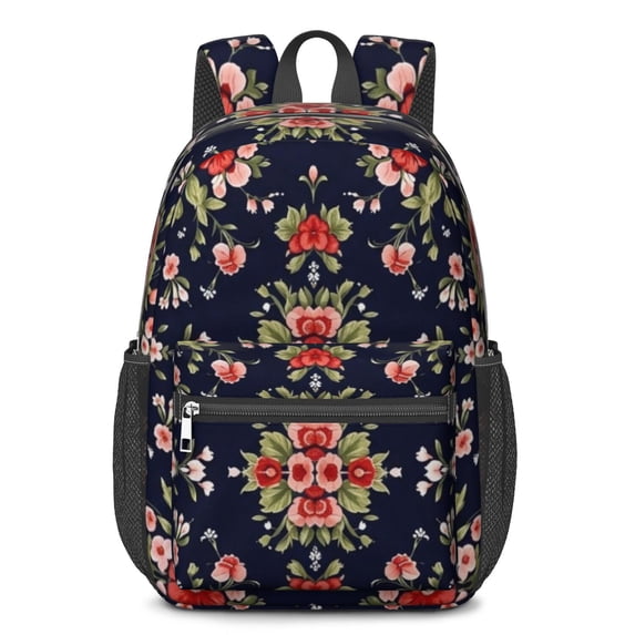 Pioneer Flower Floral Print Pattern 17" School Backpacks for Teens,Waterproof Oxford Fabric,S-Shape Padded Straps for School,Travel,Hiking,Camping