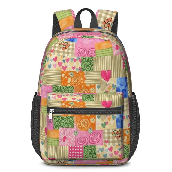 Pioneer Flower Floral Print Pattern 17" School Backpacks for Teens,Waterproof Oxford Fabric,S-Shape Padded Straps for School,Travel,Hiking,Camping