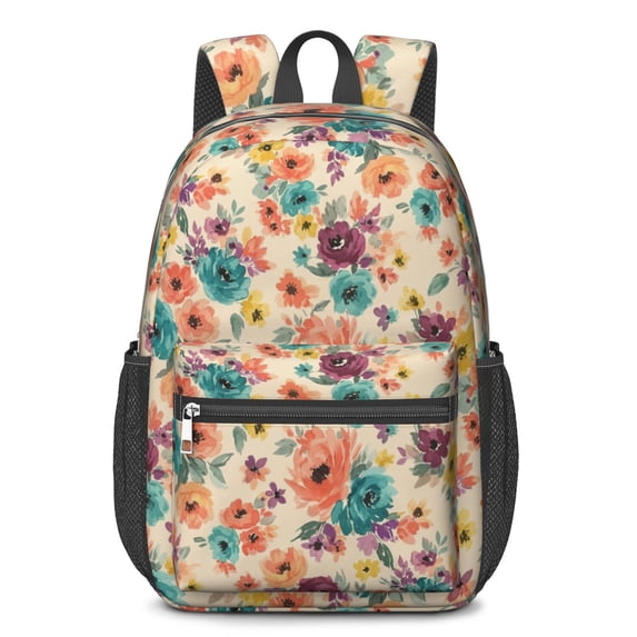 Pioneer Flower Floral Print Pattern 17" School Backpacks for Teens,Waterproof Oxford Fabric,S-Shape Padded Straps for School,Travel,Hiking,Camping