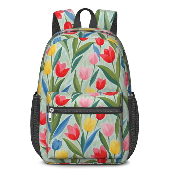 Pioneer Flower Floral Print Pattern 17" School Backpacks for Teens,Waterproof Oxford Fabric,S-Shape Padded Straps for School,Travel,Hiking,Camping