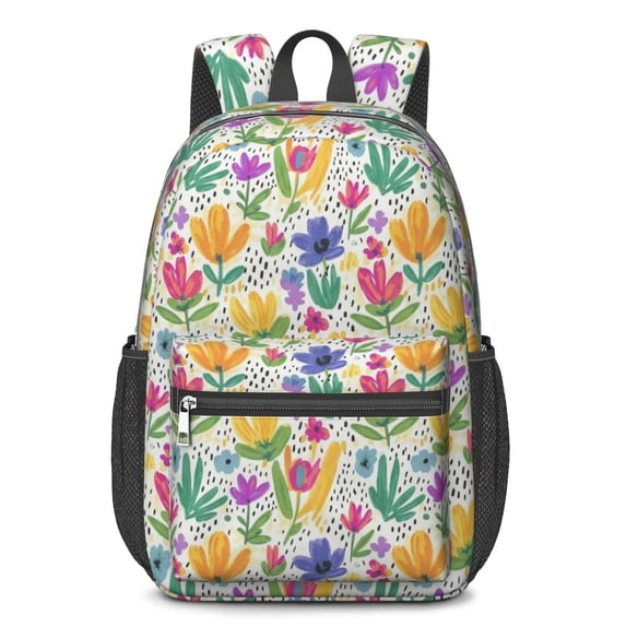 Pioneer Flower Floral Print Pattern 17" School Backpacks for Teens,Waterproof Oxford Fabric,S-Shape Padded Straps for School,Travel,Hiking,Camping