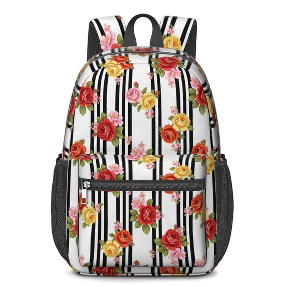 Pioneer Flower Floral Print Pattern 17" School Backpacks for Teens,Waterproof Oxford Fabric,S-Shape Padded Straps for School,Travel,Hiking,Camping