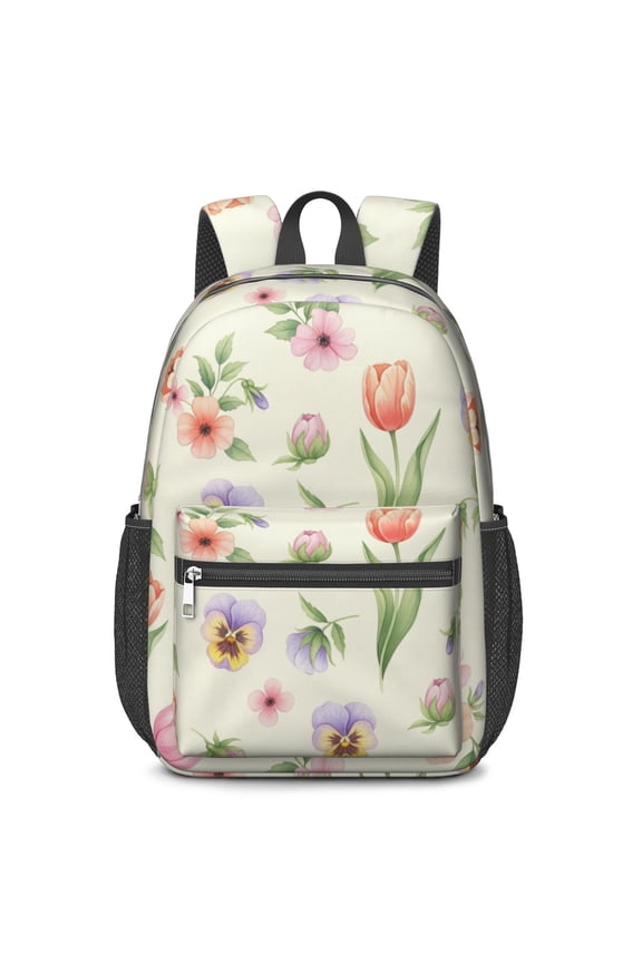Pioneer Flower Floral Print Pattern 17" School Backpacks for Teens,Waterproof Oxford Fabric,S-Shape Padded Straps for School,Travel,Hiking,Camping