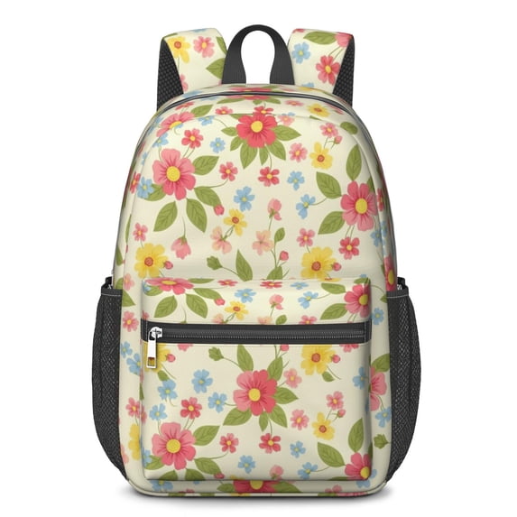 Pioneer Flower Floral Print Pattern 17" School Backpacks for Teens,Waterproof Oxford Fabric,S-Shape Padded Straps for School,Travel,Hiking,Camping